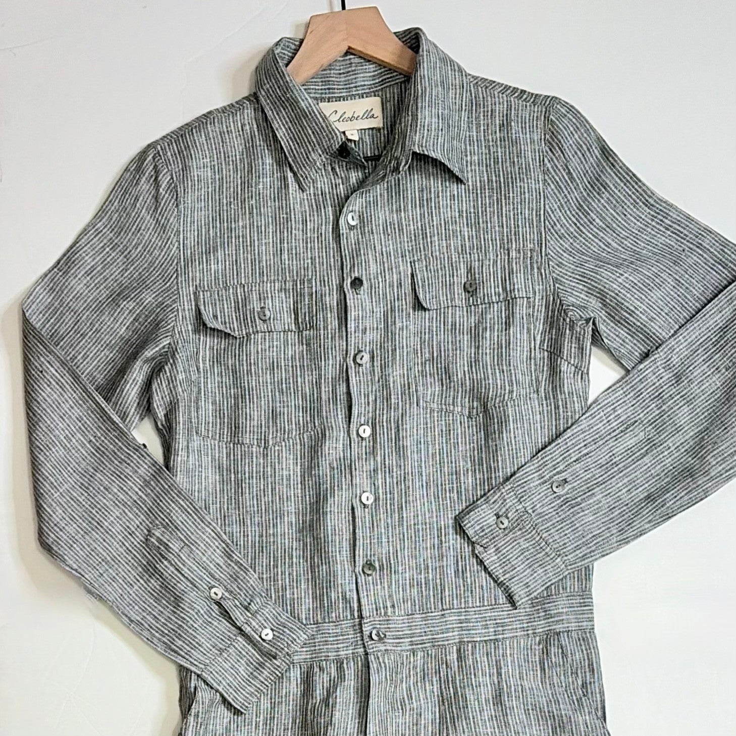 CLEOBELLA Nysa Striped Jumpsuit Tapered Legs Green Utility Cotton Preppy Small