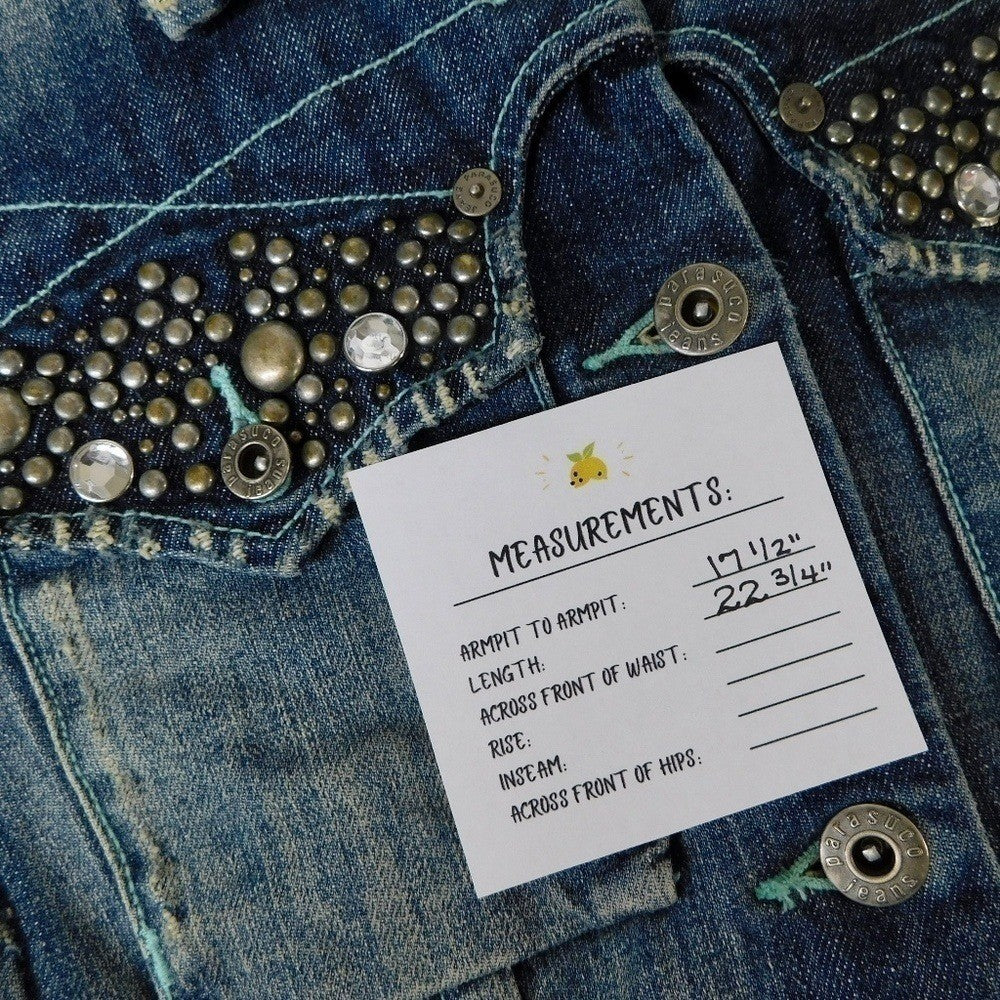 PARASUCO Embellished Distressed Denim Jacket Rhinestones Studded Pockets X-Small