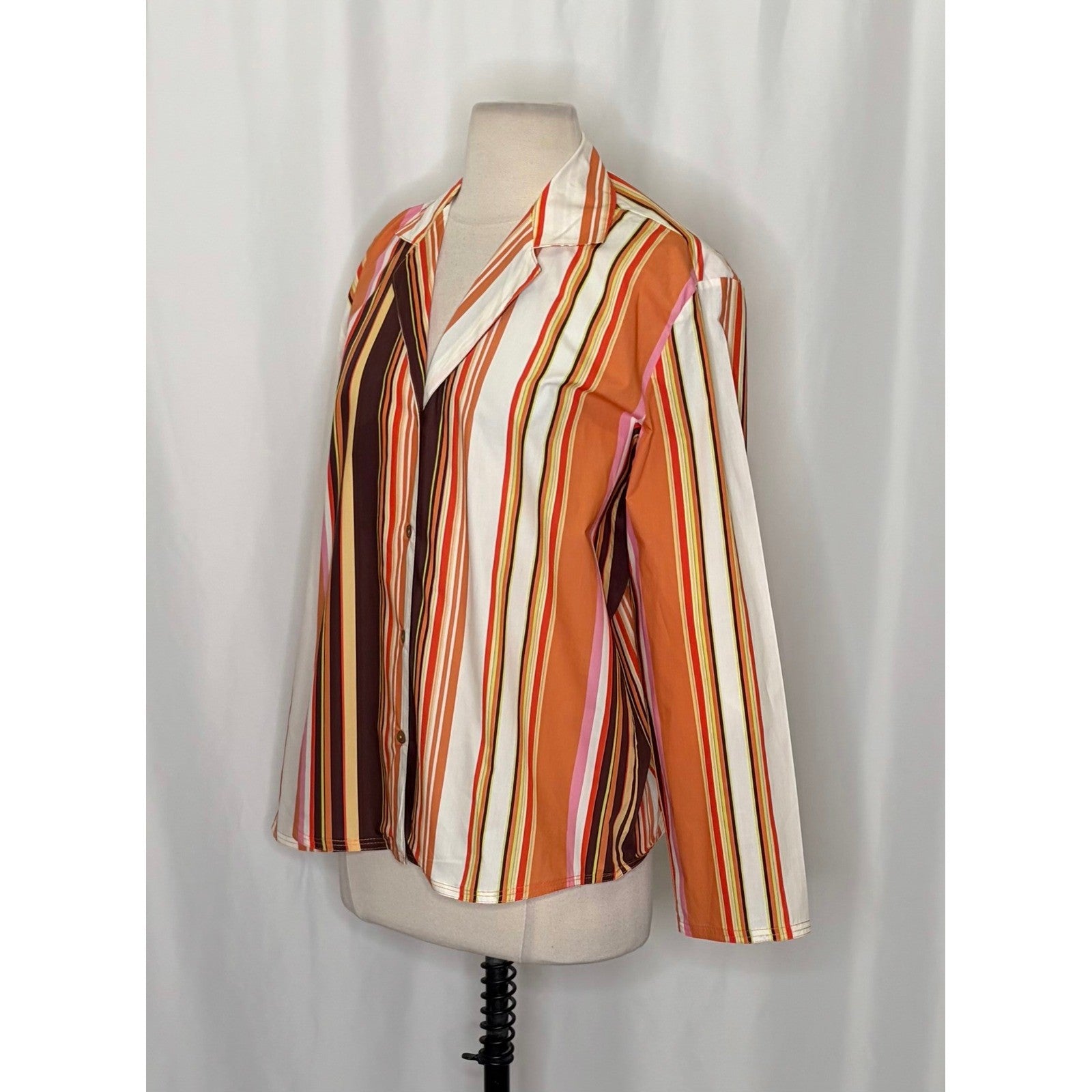 NWT!! ZARA Colorful Striped Buttondown Shirt Top Cotton Notch Collar Small