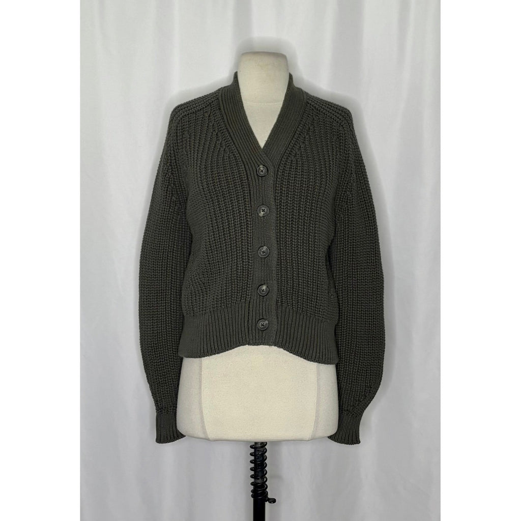 EVERLANE The Texture Cotton Cardigan Sweater Raglan Kambaba Green Knitwear Small