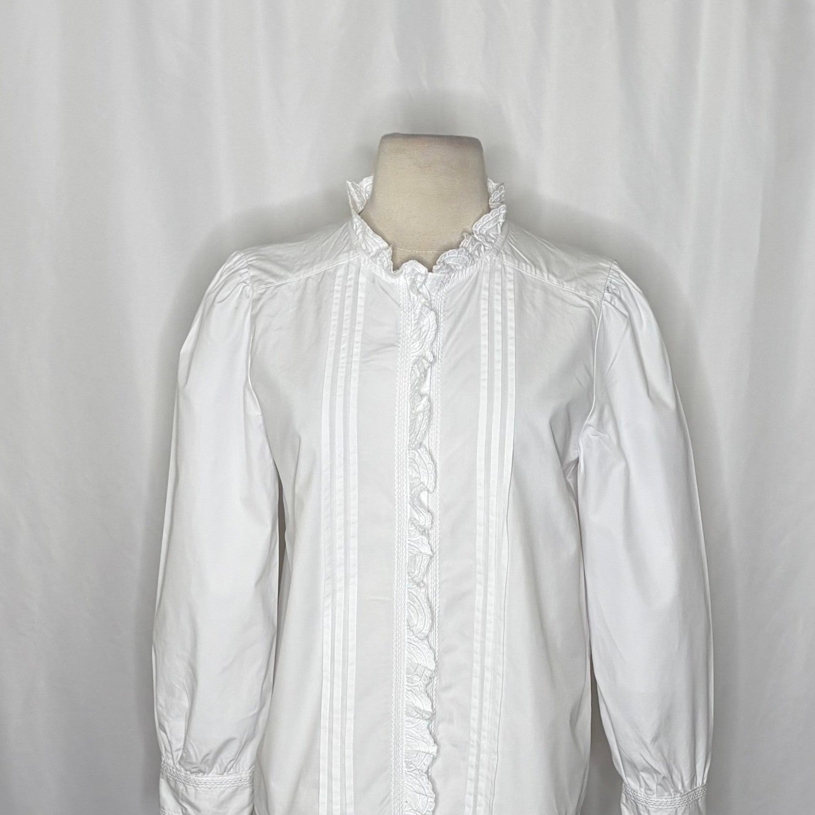 SUNDANCE White Pleated Embroidered Ruffled Buttondown Top Blouse Petite Small