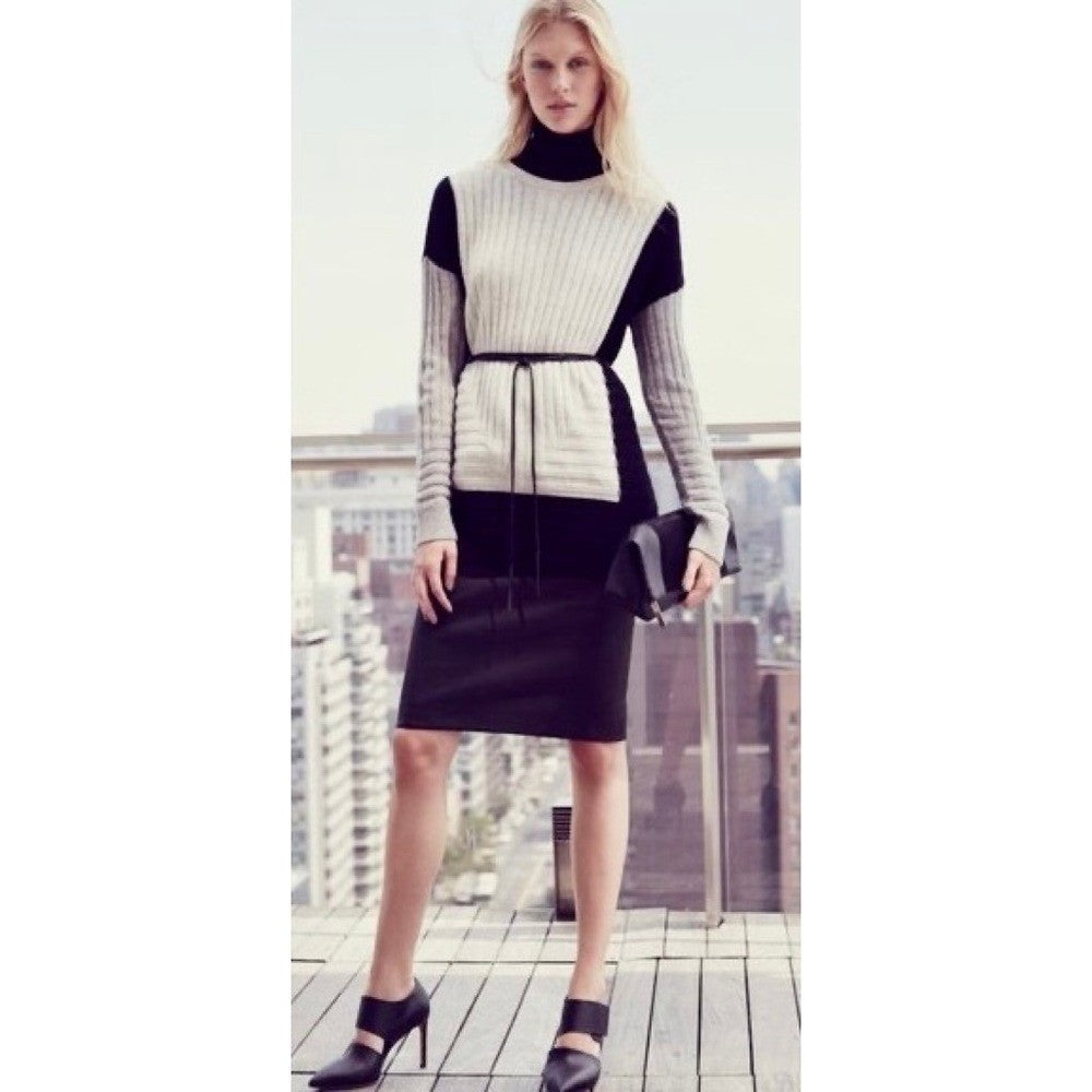 VINCE Cashmere Wool Colorblock Sweater Black Gray Ivory Intarsia Ribbed Small
