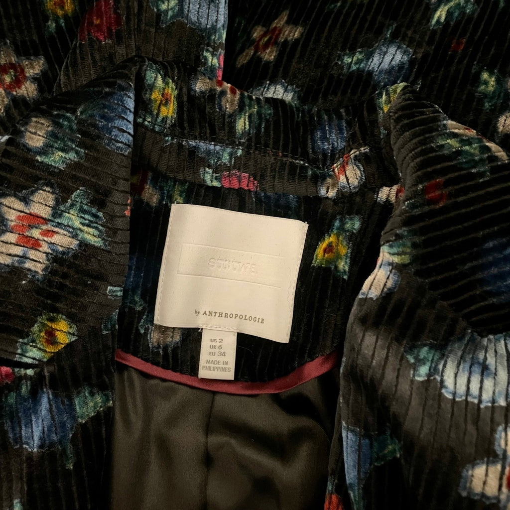 Anthropologie ETT:TWA Blooming Floral Corduroy Blazer Jacket Academia Size 2