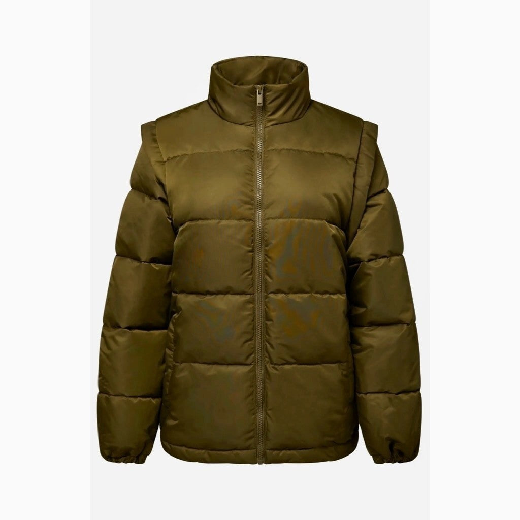 NWT!! WEWOREWHAT Zip Off Sleeve Nylon Puffer Jacket Military Olive Medium