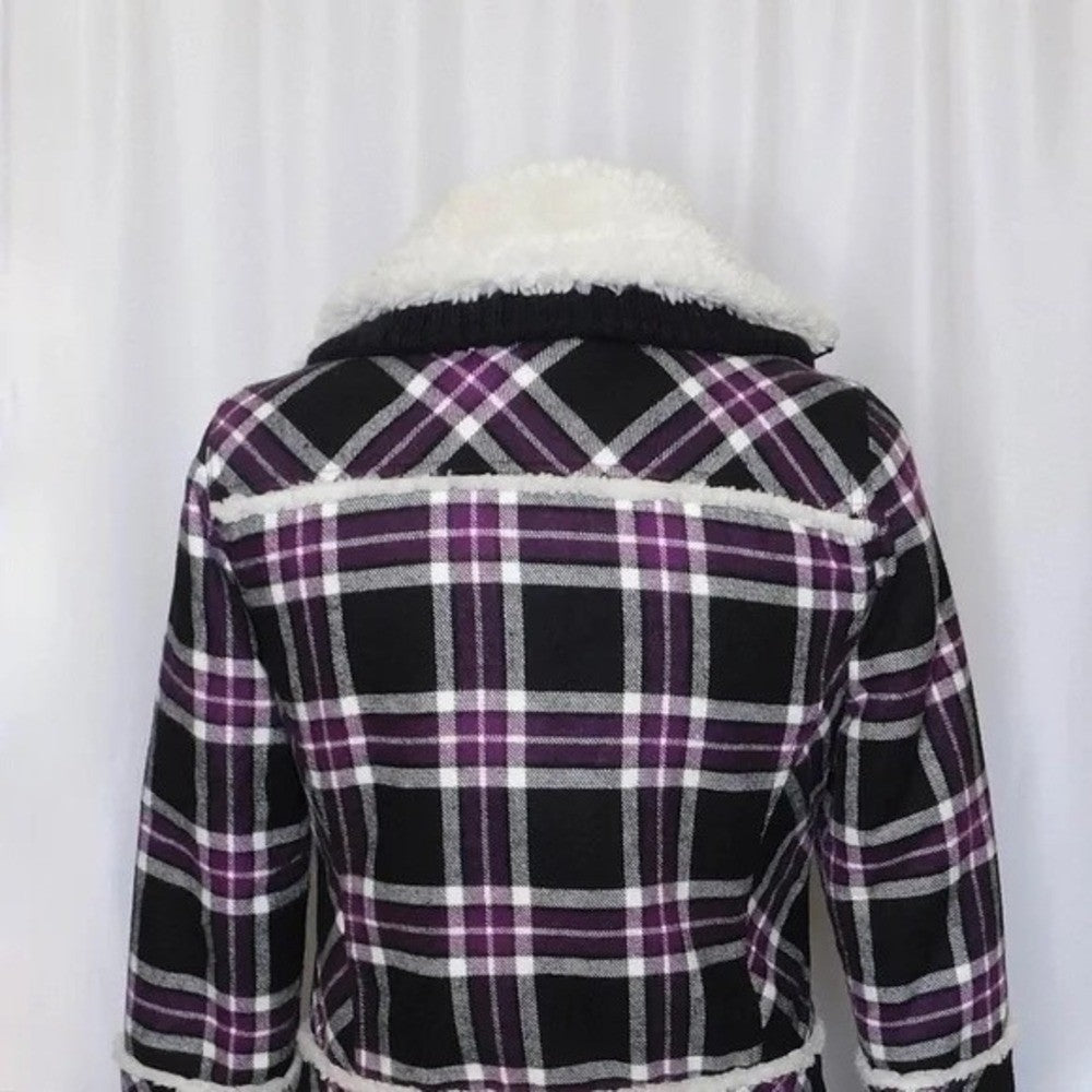HARLEY-DAVIDSON Purple Black Plaid Fleece Sherpa Lined Coat Moto Motorcycle S