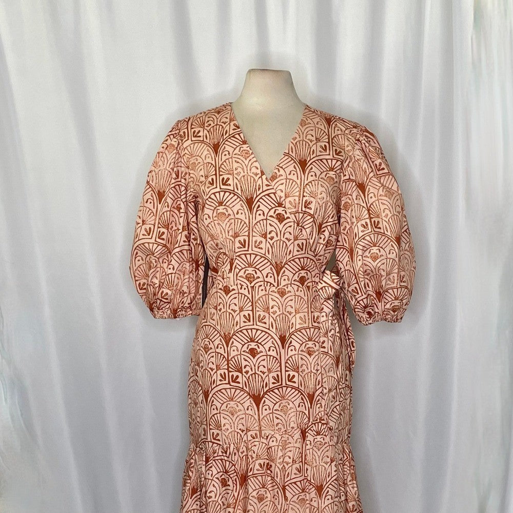 NWT!! Anthropologie HUTCH V-Neck Tiered Wrap Dress Geometric Blockprint Large