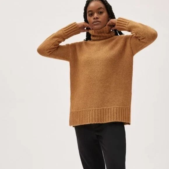EVERLANE The Cloud Turtleneck Sweater Wool Alpaca Heathered Chai Small