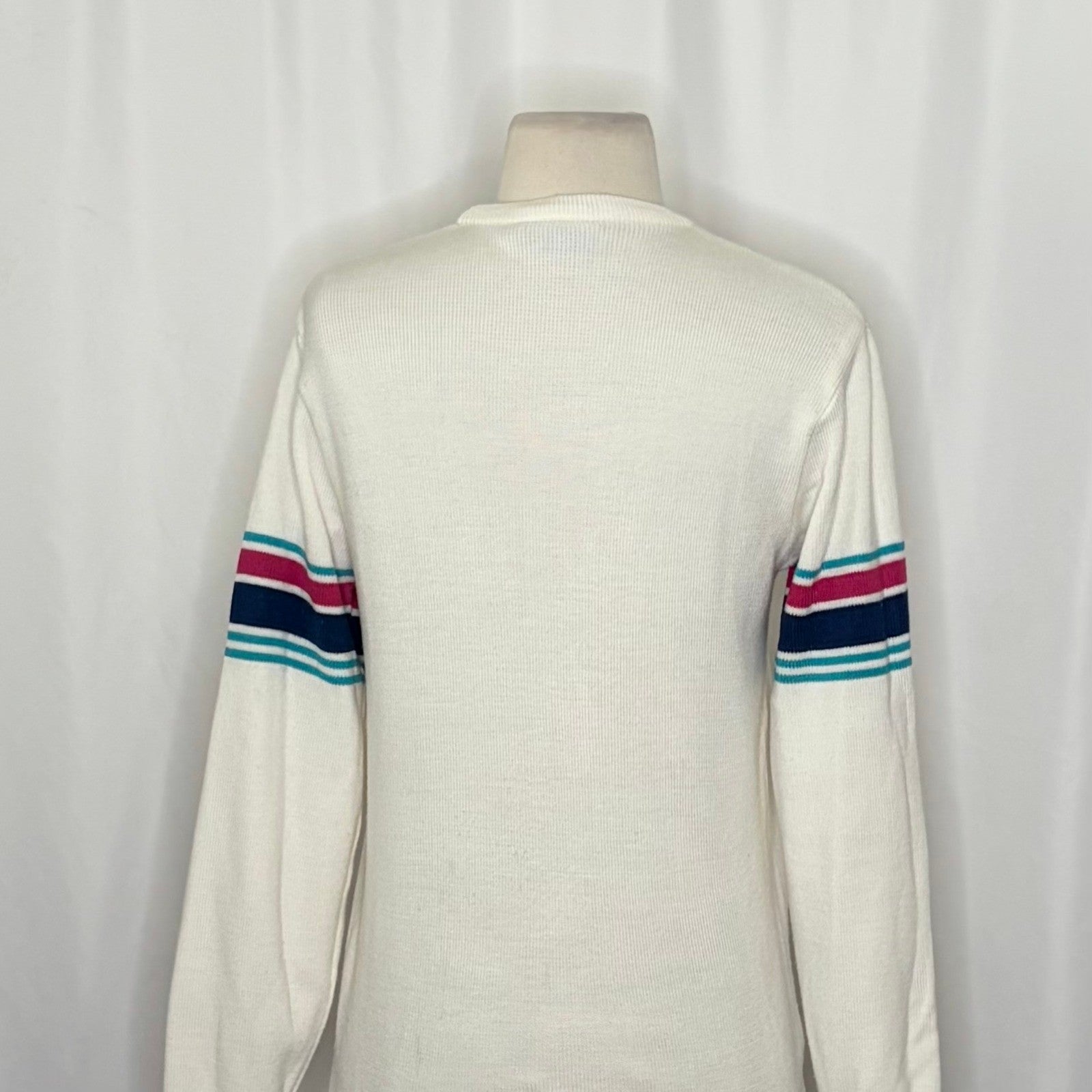 Vintage MEISTER White Stripe Sleeves Sweater Pullover Knit Sporty Outdoors Small