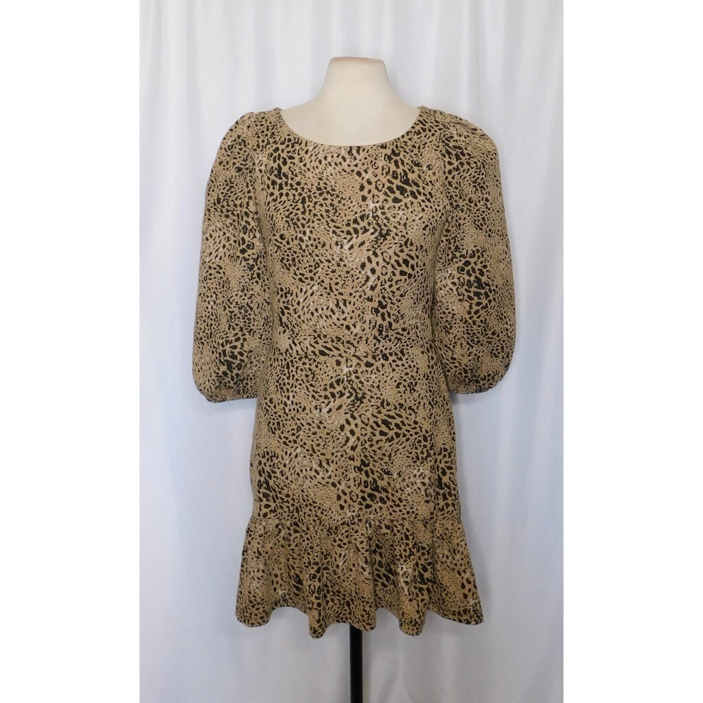 Anthropologie MAEVE Knit Cut-Out Mini Dress Leopard Animal Print Size Party 12