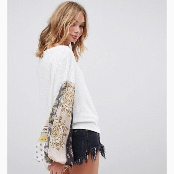 Free People WE THE FREE Blossom Thermal Top Shirt Bohemian Oversized Large