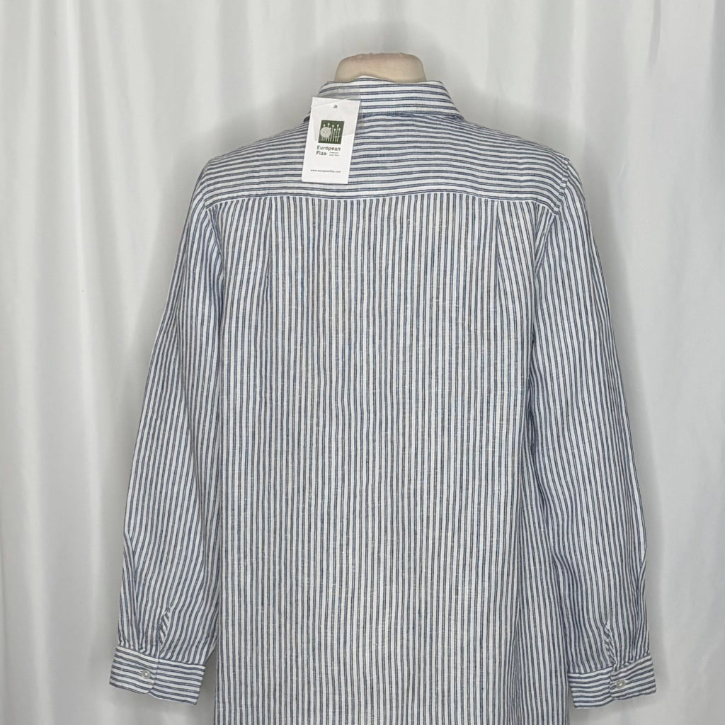 NWT!! COLDWATER CREEK Cross Dyed Striped Linen Tunic Topper Blue White Medium