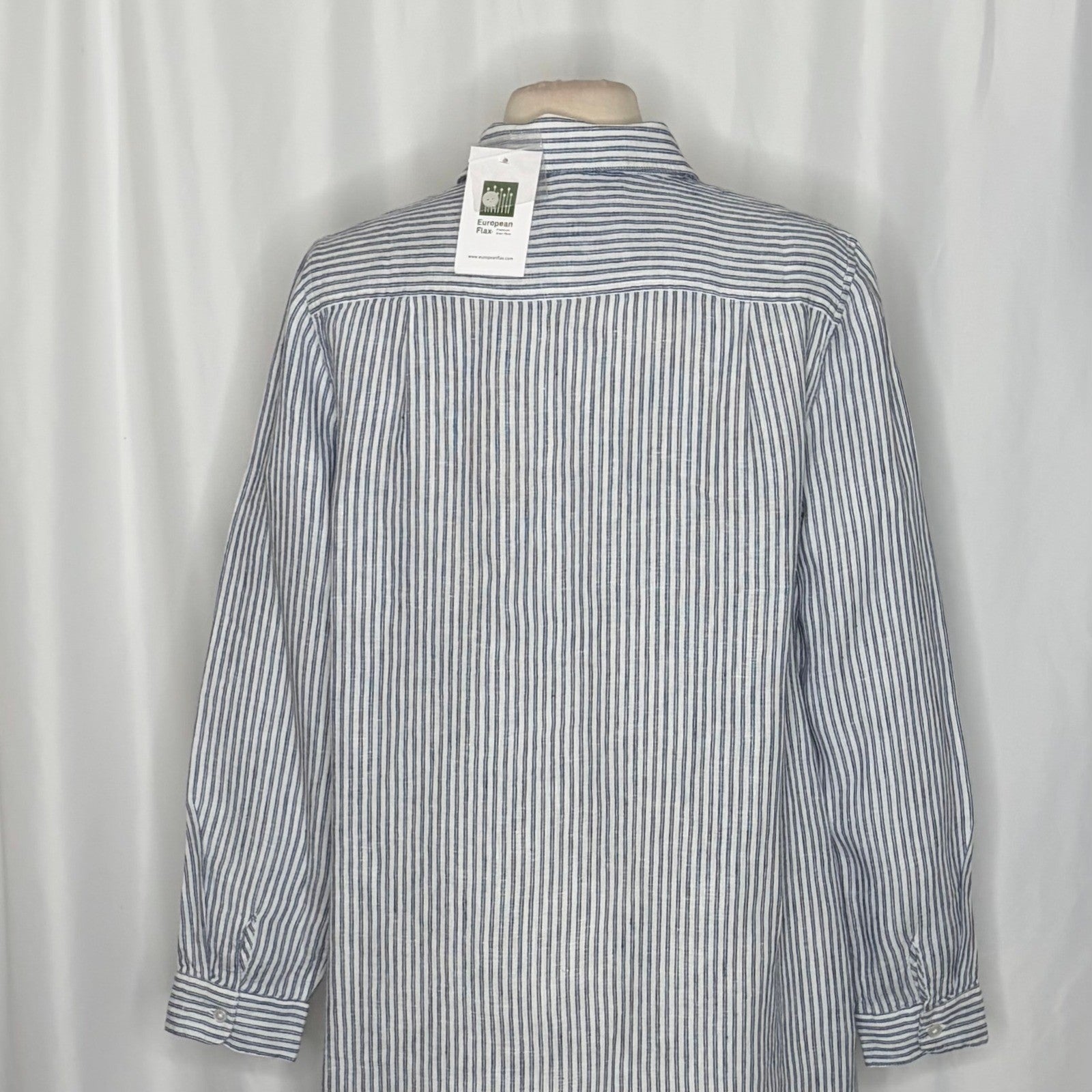 NWT!! COLDWATER CREEK Cross Dyed Striped Linen Tunic Topper Blue White Medium