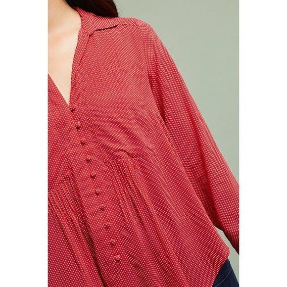 Anthropologie MAEVE Matilda Buttondown Tie Waist Red Polka Dot Swiss Dot Large