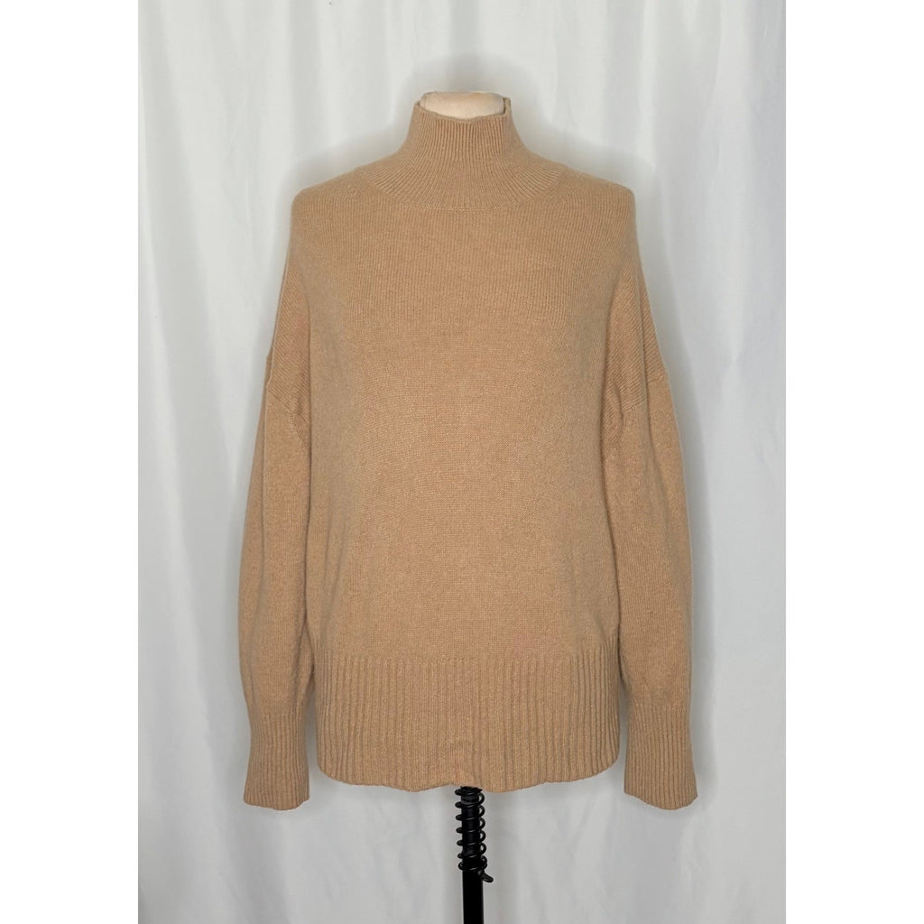 EVERLANE The ReCashmere Oversized Turtleneck Sweater Mock Neck Solid Tan Large