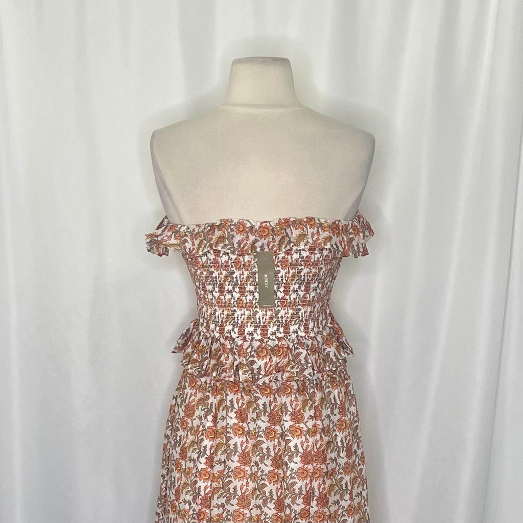 NWT!! J. CREW Ravenna Dress Sunset Rose Blockprint Floral Ramie Strapless Medium