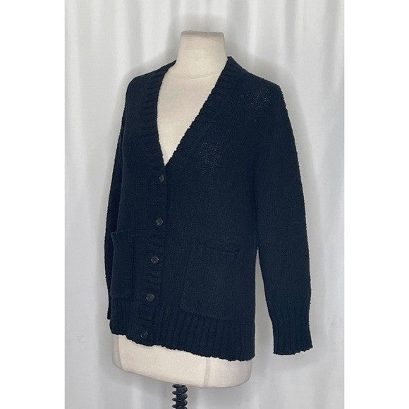 NWT!! J. CREW Marina V-Neck Cardigan Sweater Pockets Solid Black Preppy X-Small