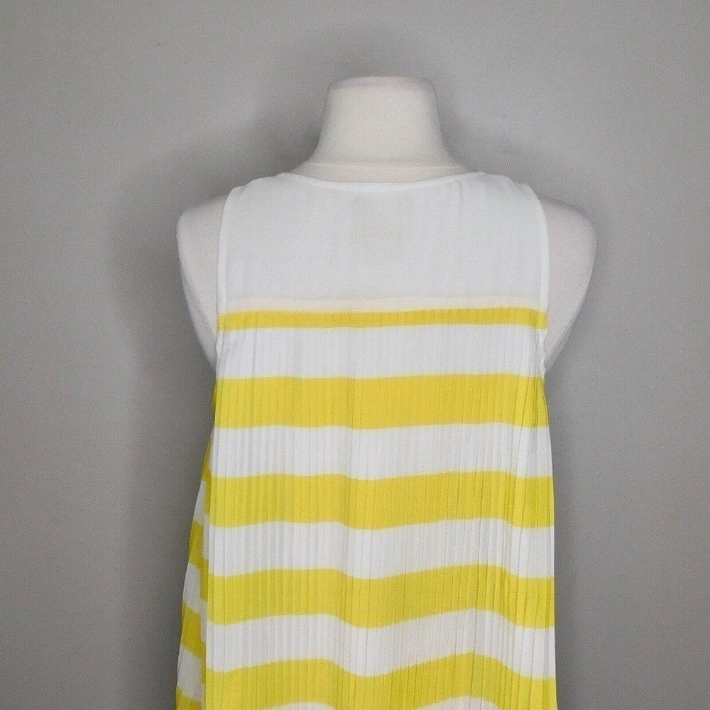 Anthropologie MAEVE Citron Stripe Pleated Tank Top Blouse Swingy Yellow Size 8