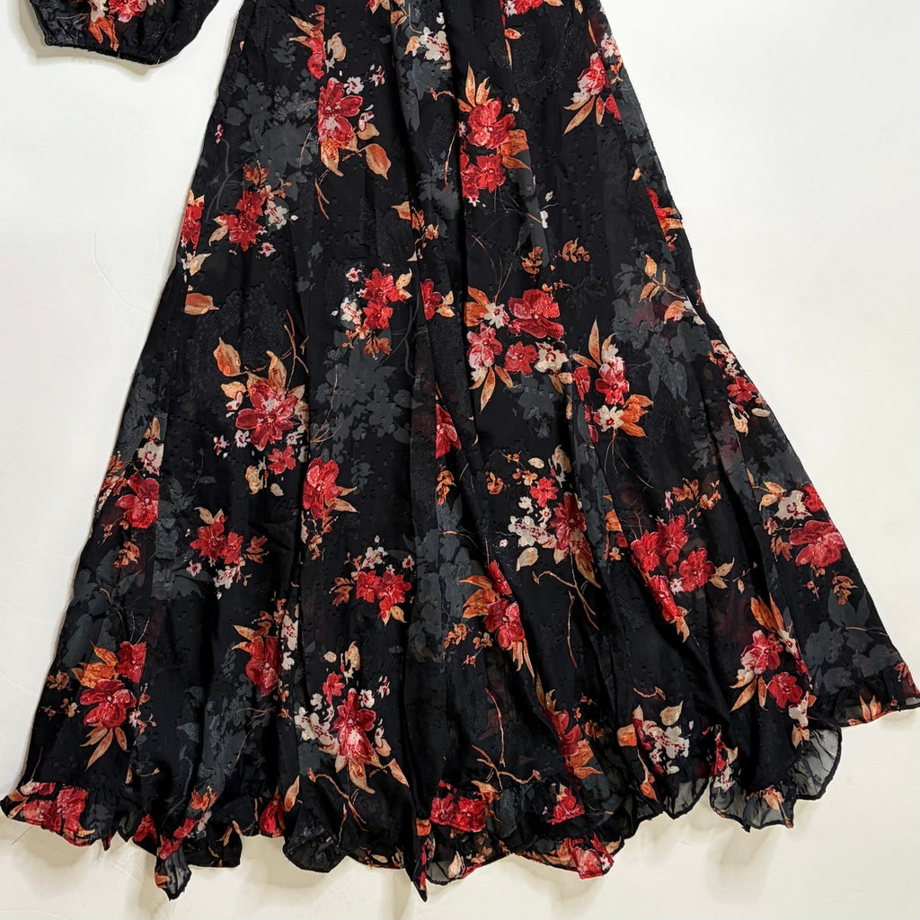 NWT!! BALTIC BORN Estefania Maxi Dress Black Floral Romantic Ruffle X-Small