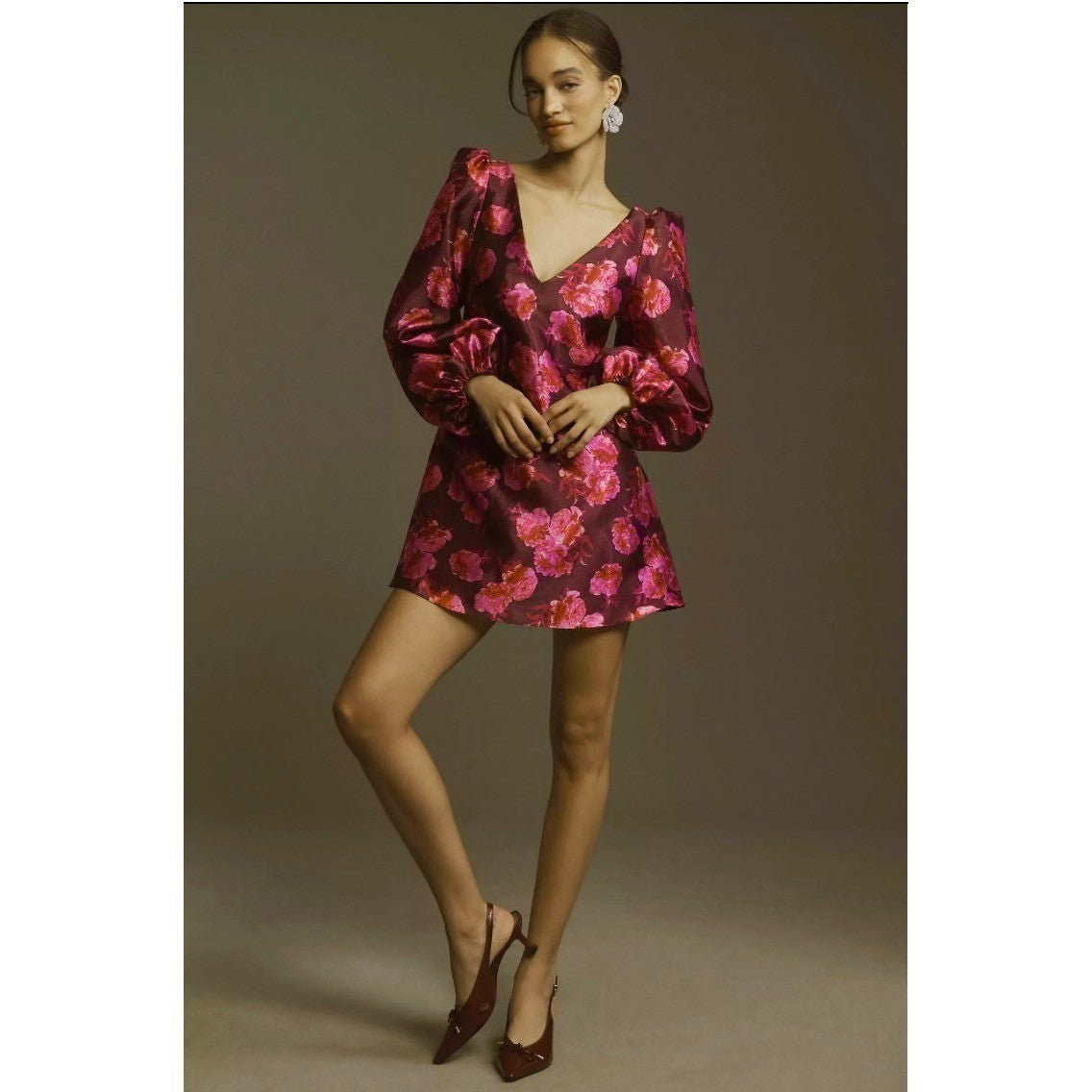NWT!! Anthropologie BHLDN Aliana V Neck Floral Organza Mini Dress Large