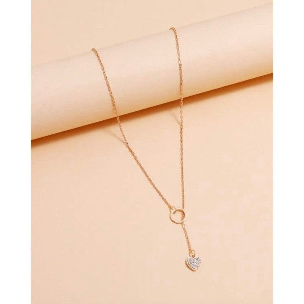 NEW!! Gold Lariat Heart Rhinestone Necklace Delicate Dainty Boho Festival