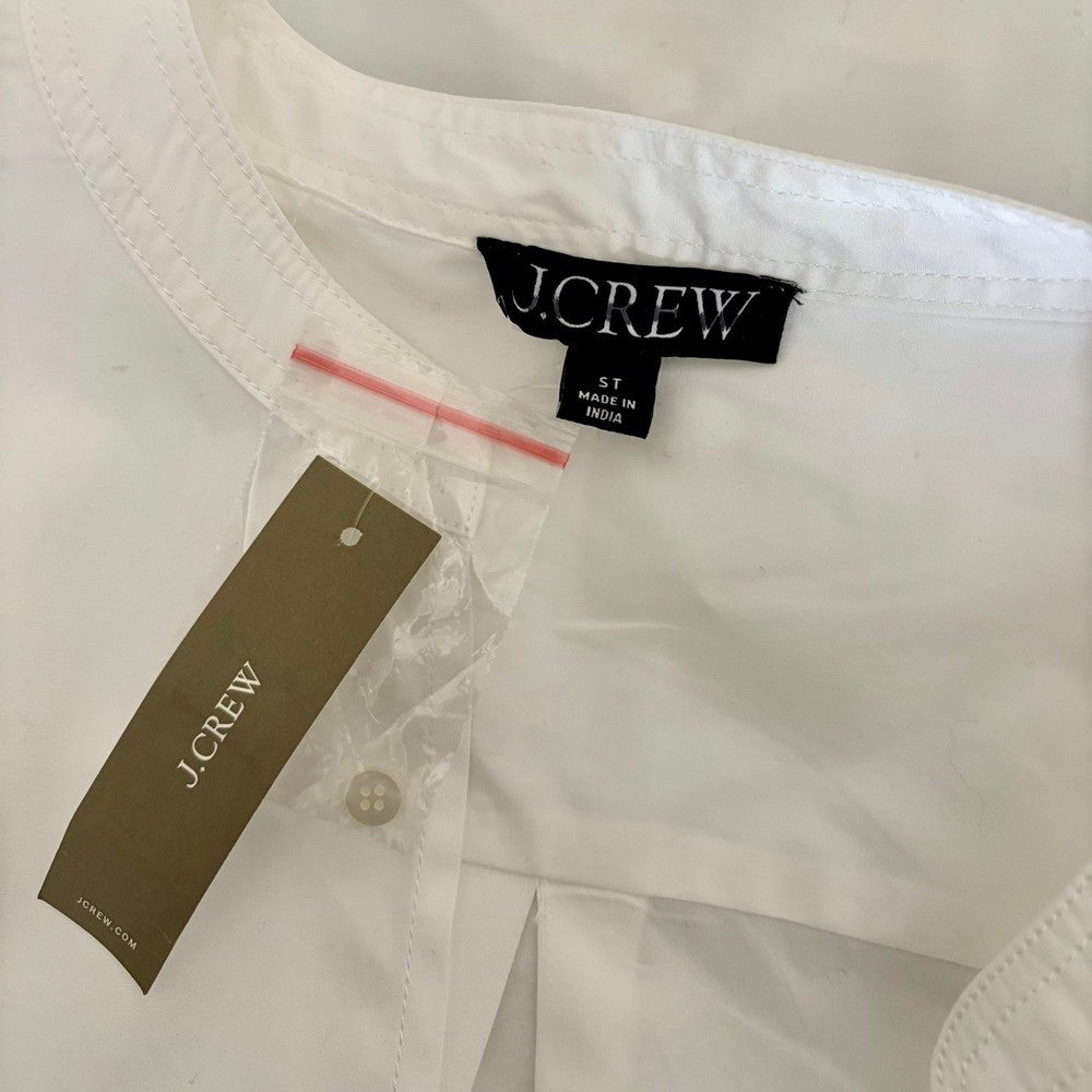 NWT!! J. CREW Delilah Dress Cotton Poplin Solid White Mini Ruffle Small Tall ST