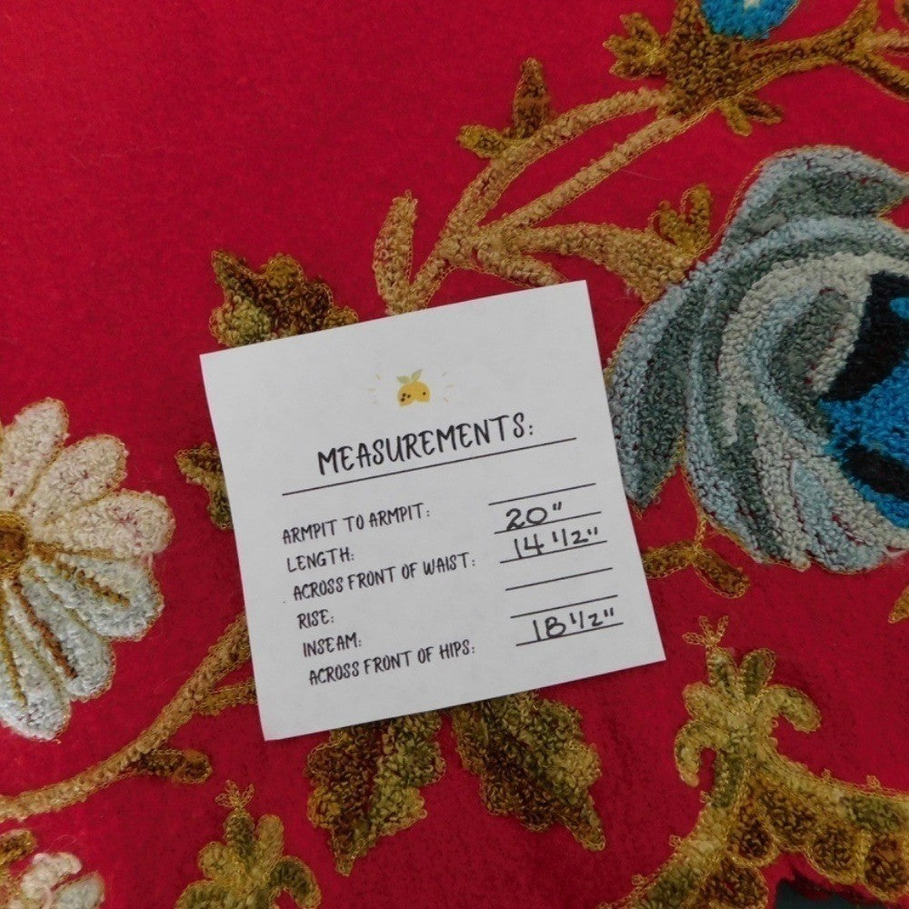 Plenty by TRACY REESE Red Wool Floral Embroidered Appliqued Skirt Size 4