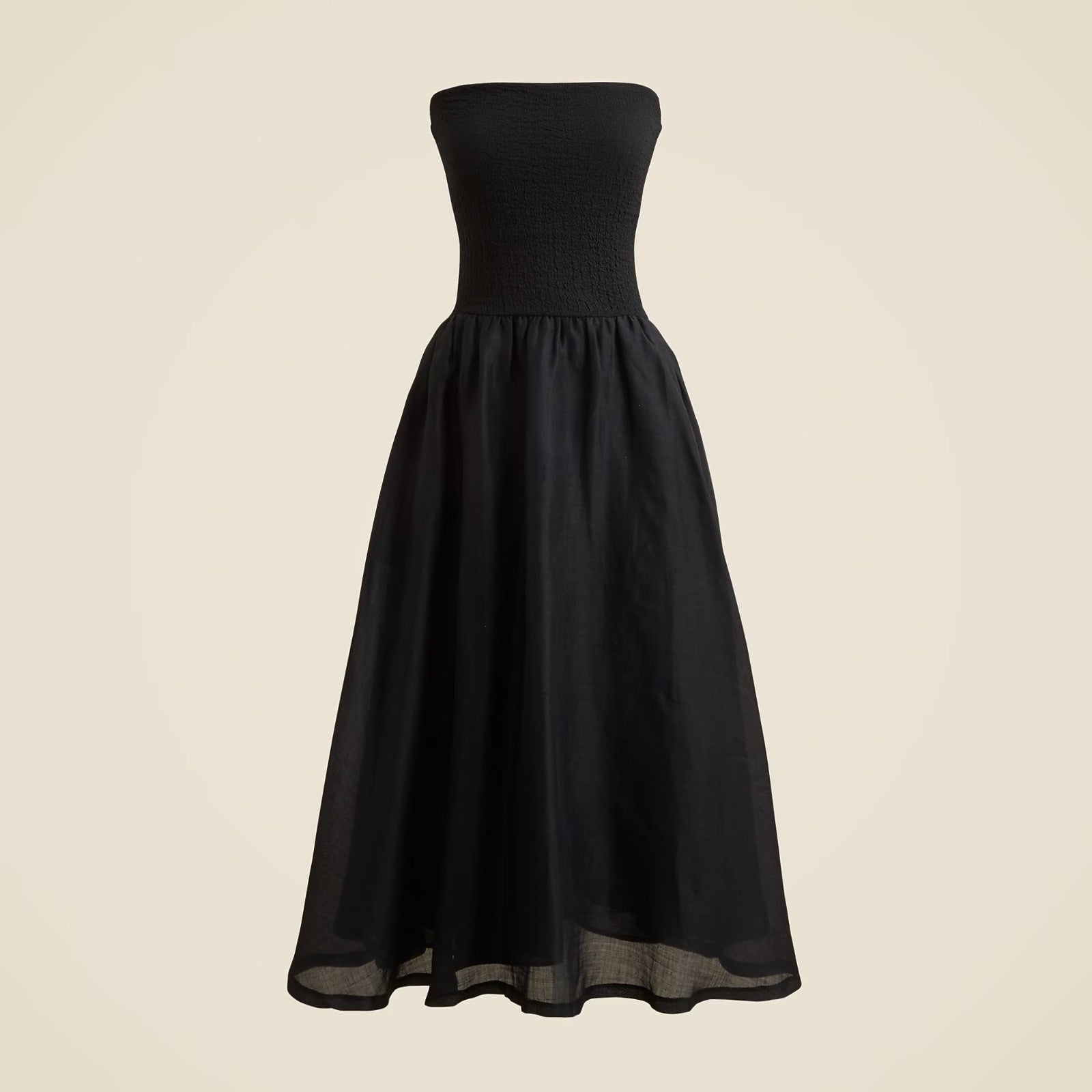 NWT!! J. CREW Strapless Mixy Dress Solid Black Midi Textured Preppy Medium