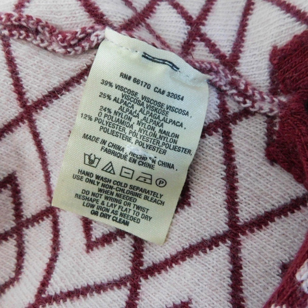 Anthropologie MOTH Galena Cowl Neck Sweater Maroon Pink Jacquard Geometric Small