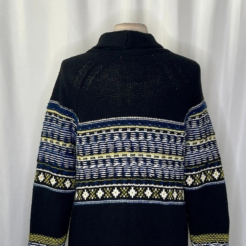 Anthropologie SPARROW Batley Fairisle Black Cardigan Sweater Fair Isle Large