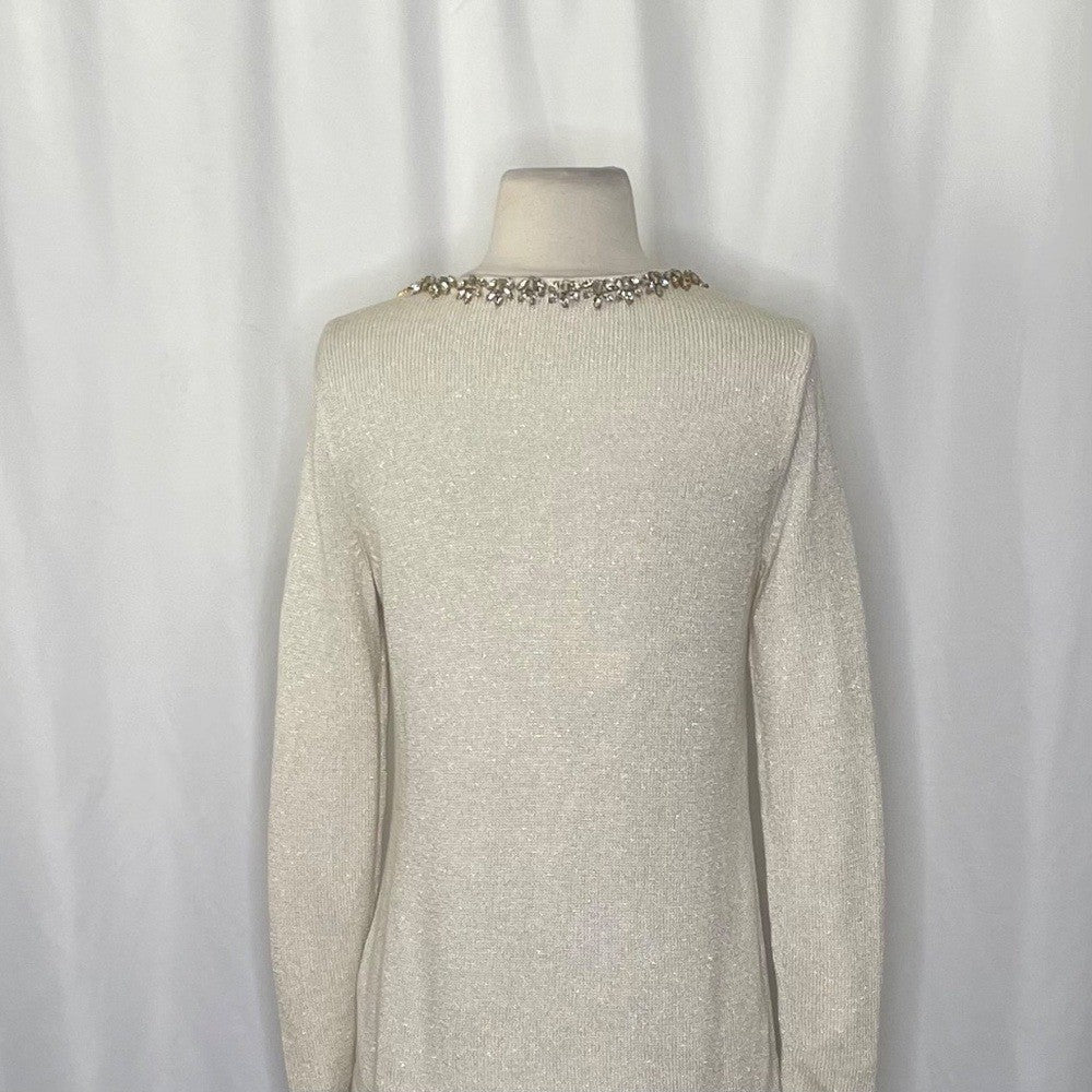 J. MCLAUGHLIN Metallic Gold Embellished Neckline Pullover Sweater Knitwear Small
