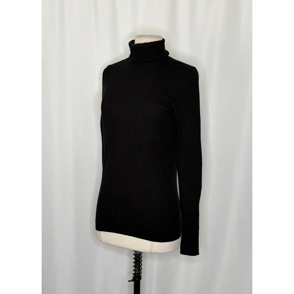VINCE Black Cashmere Ribbed Turtleneck Knit Top Sweater Pullover Knitwear Medium