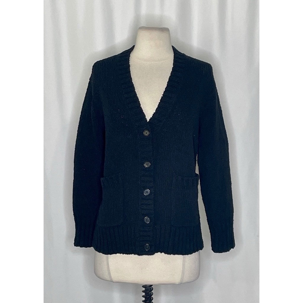 NWT!! J. CREW Marina V-Neck Cardigan Sweater Pockets Solid Black Preppy Medium