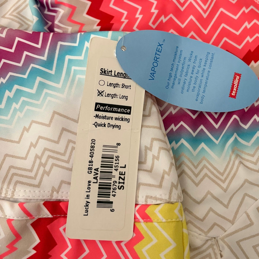NWT!! LUCKY IN LOVE Chevron Skort Skirt Bright Stripes Sporty Tennis Large