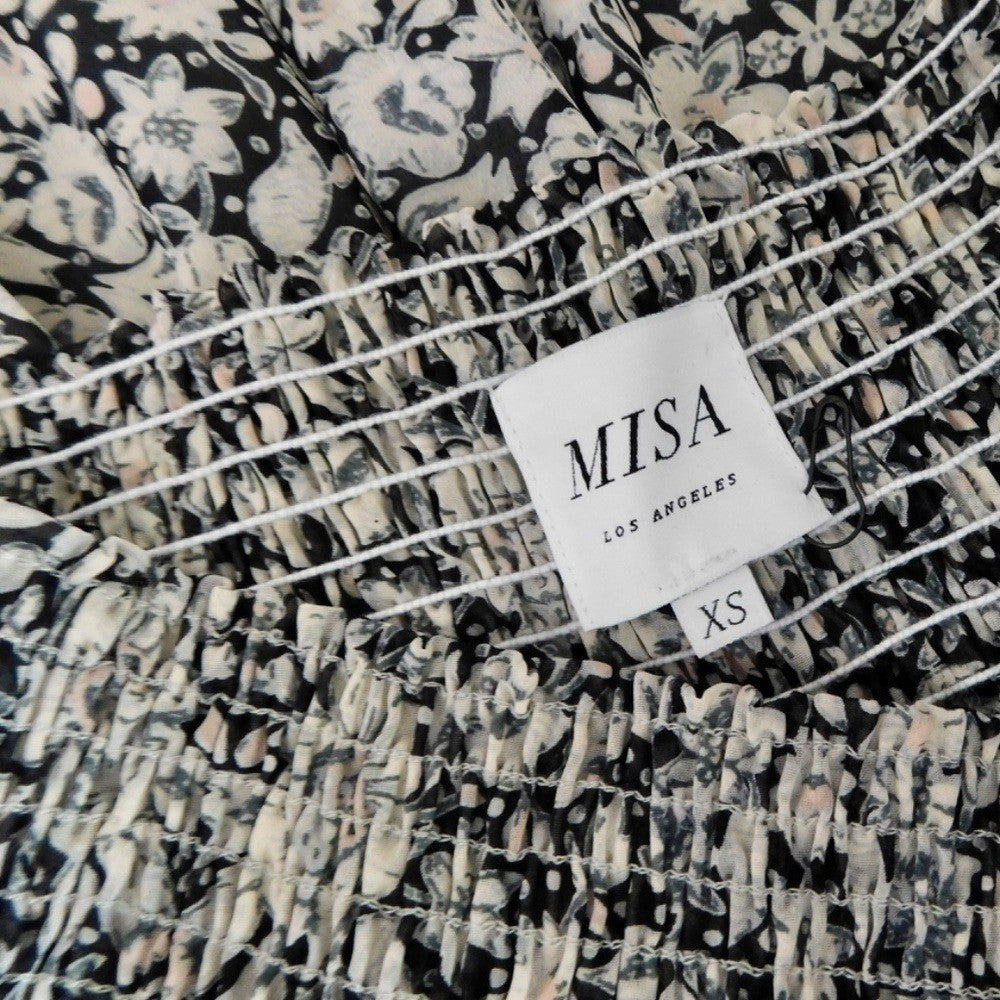 MISA Los Angeles Floral Smocked Midi Dress Black Gray Pink Off Shoulder X-Small