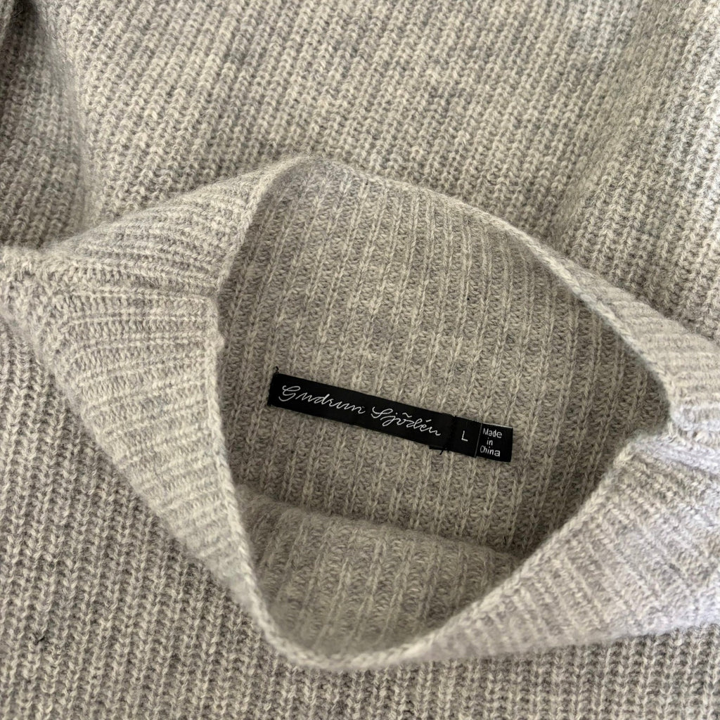 GUDRUN SJODEN Mock Neck Shaker Knit Sweater Heathered Gray Wool Yak Large