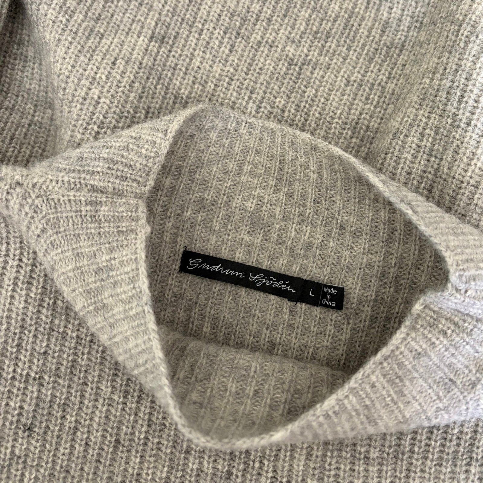 GUDRUN SJODEN Mock Neck Shaker Knit Sweater Heathered Gray Wool Yak Large