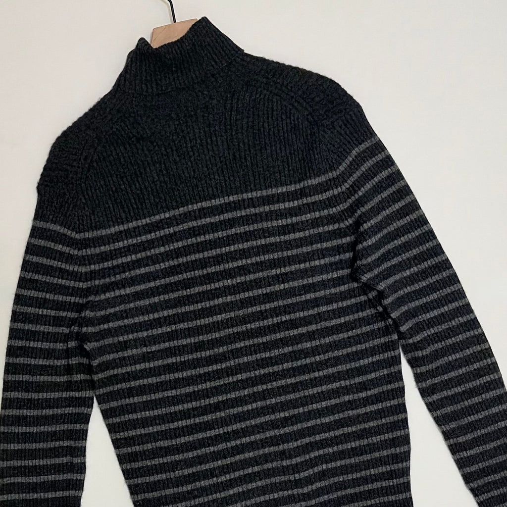 Men's VINCE Cashmere Striped Turtleneck Sweater Gray Ribbed Knitwear X-Large