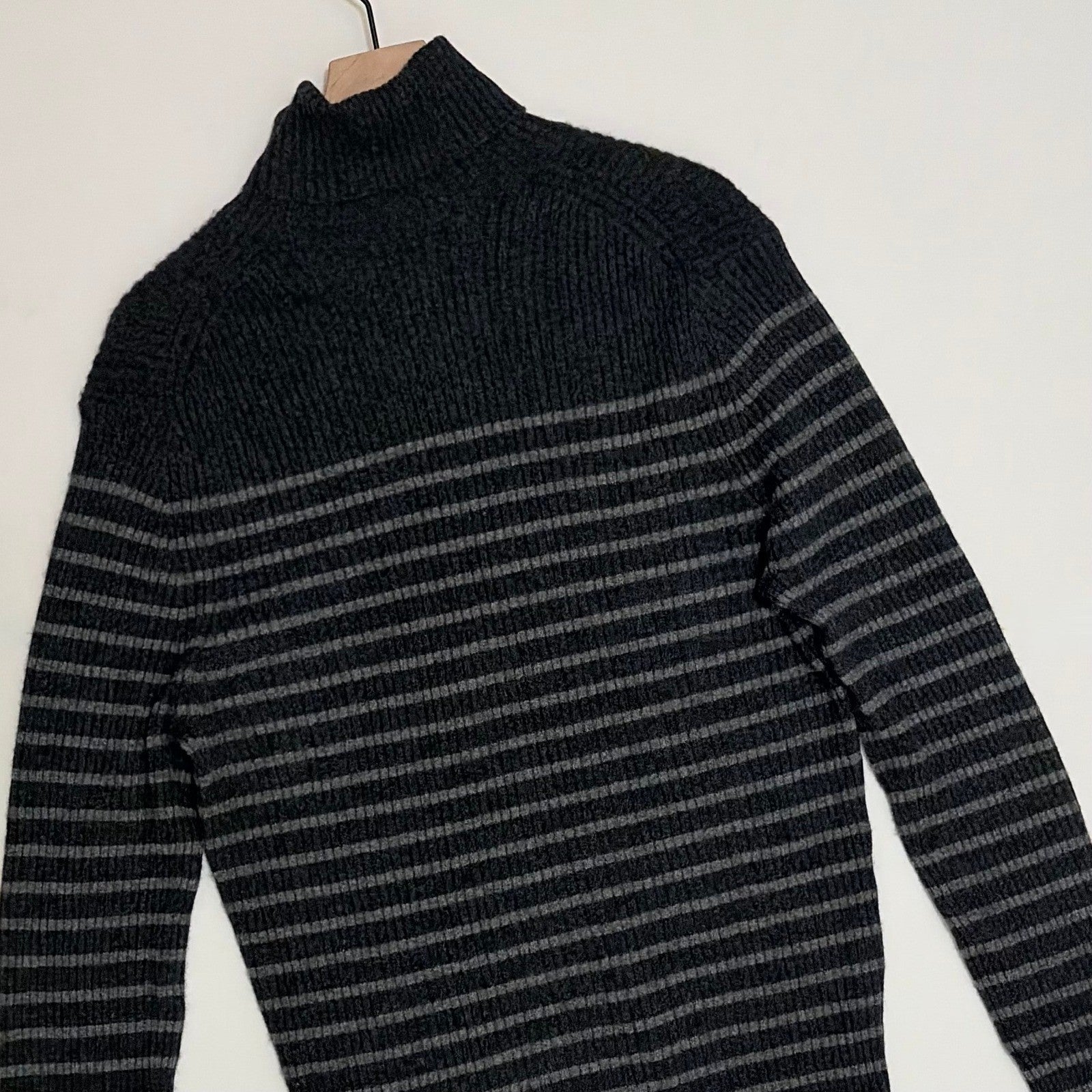 Men's VINCE Cashmere Striped Turtleneck Sweater Gray Ribbed Knitwear X-Large