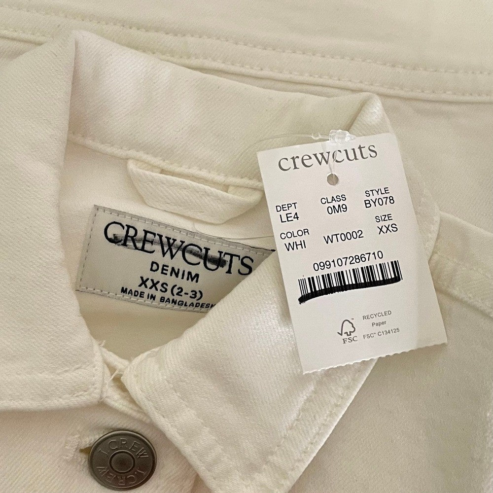 NWT!! Girl's J. CREW Crewcuts Cropped Denim Trucker Jacket White Denim XXS 2-3