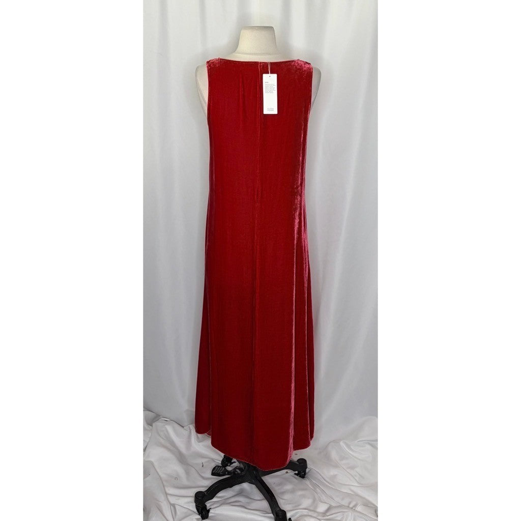 NWT!! EILEEN FISHER Red Scarlet Velvet Silk V Neck Midi Dress A-Line Preppy XXS