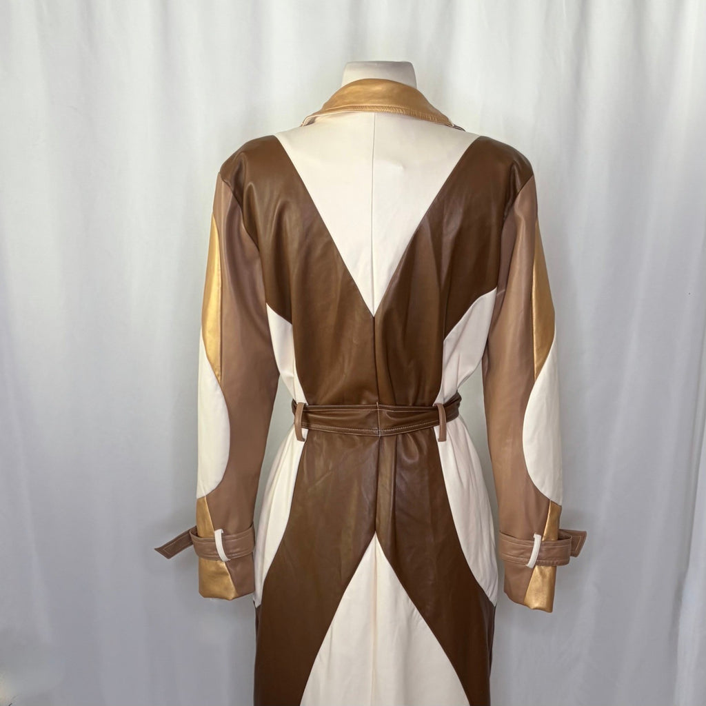 COLIN LOCASCIO Francine Patchwork Trench Coat Vegan Leather Belted Retro Small