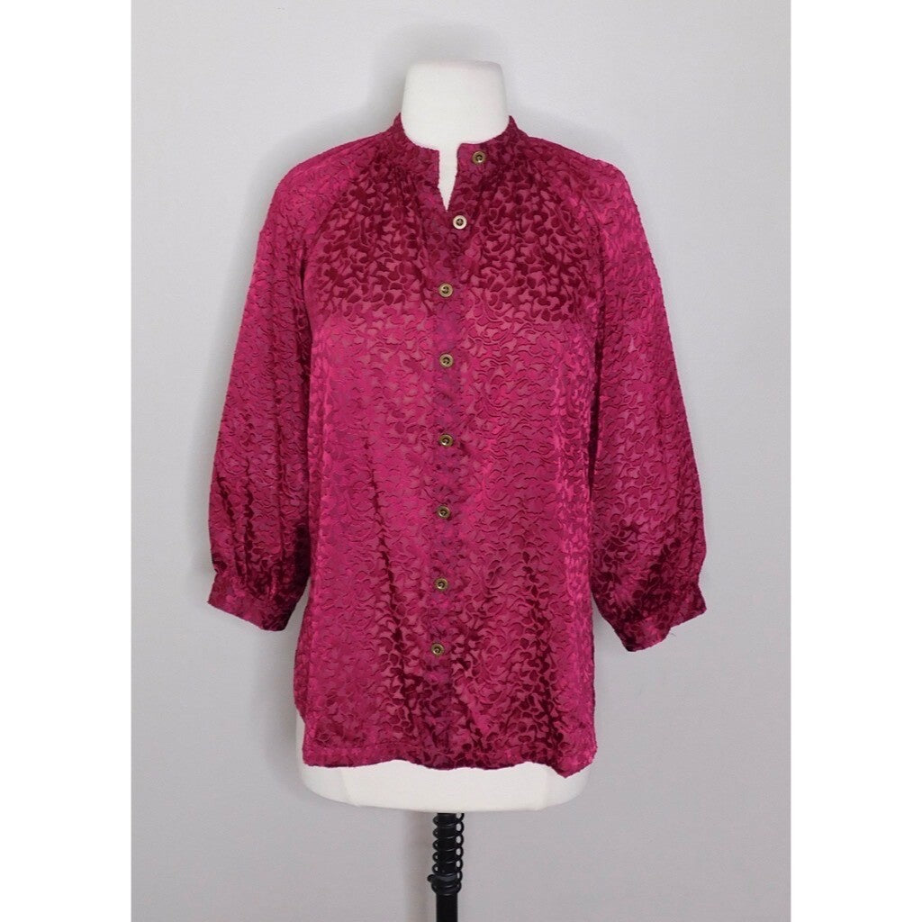 NWT!! ANTHROPOLOGIE Susanna Burnout Velvet ¾ Sleeve Buttondown Top Blouse XS