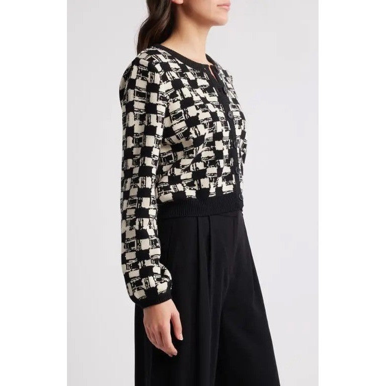 NWT!! CLEOBELLA Marybeth Biarritz Cardigan Sweater Black Ivory Cropped Large