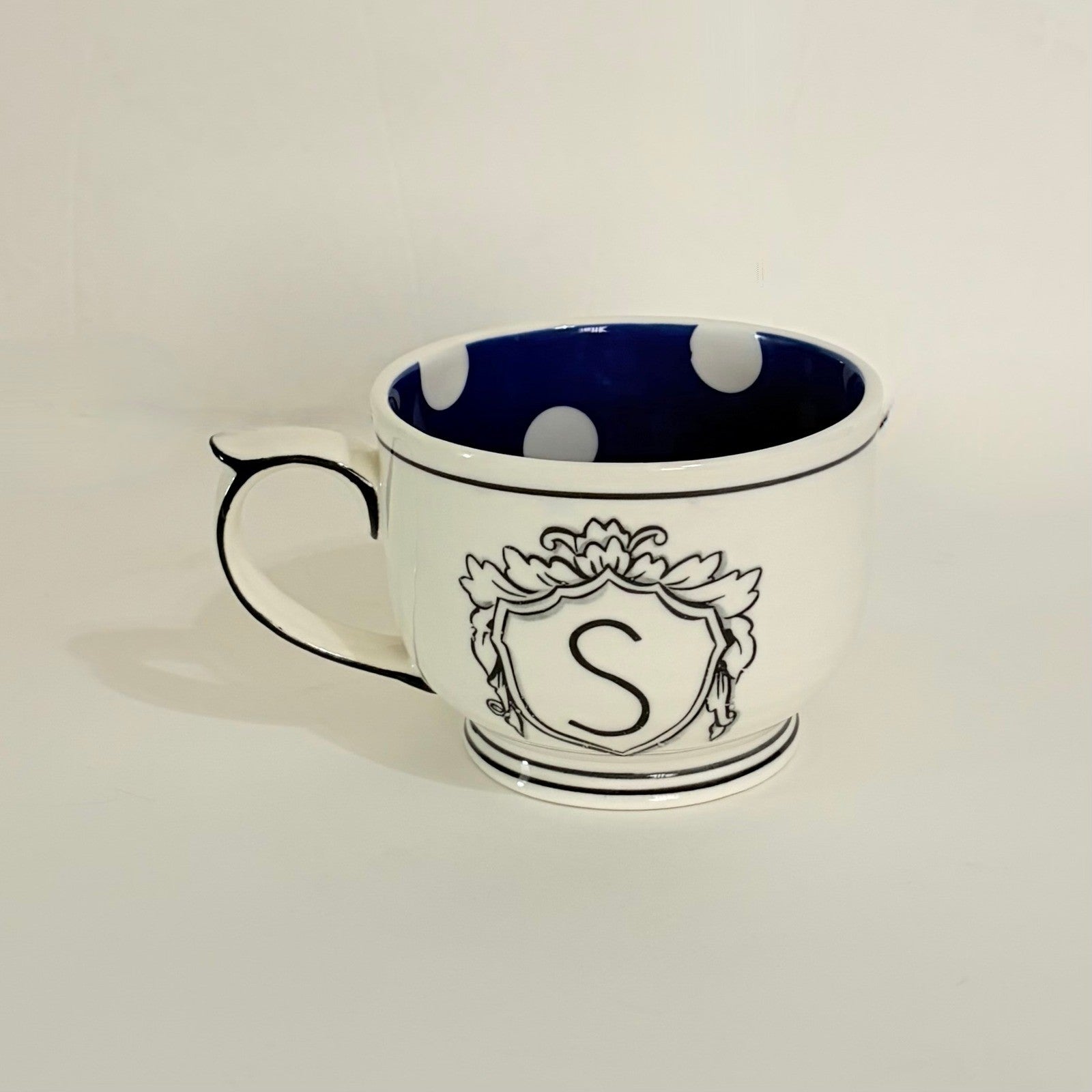 Anthropologie MOLLY HATCH Monogram "S" Initial Mug Coffee Tea Kitchen Polka Dot
