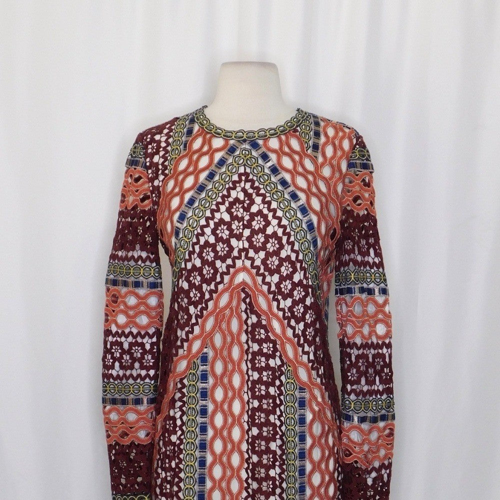 TORY BURCH Beauvoir Guipure Lace Embroidered Crochet Dress Shift Romantic Size 2
