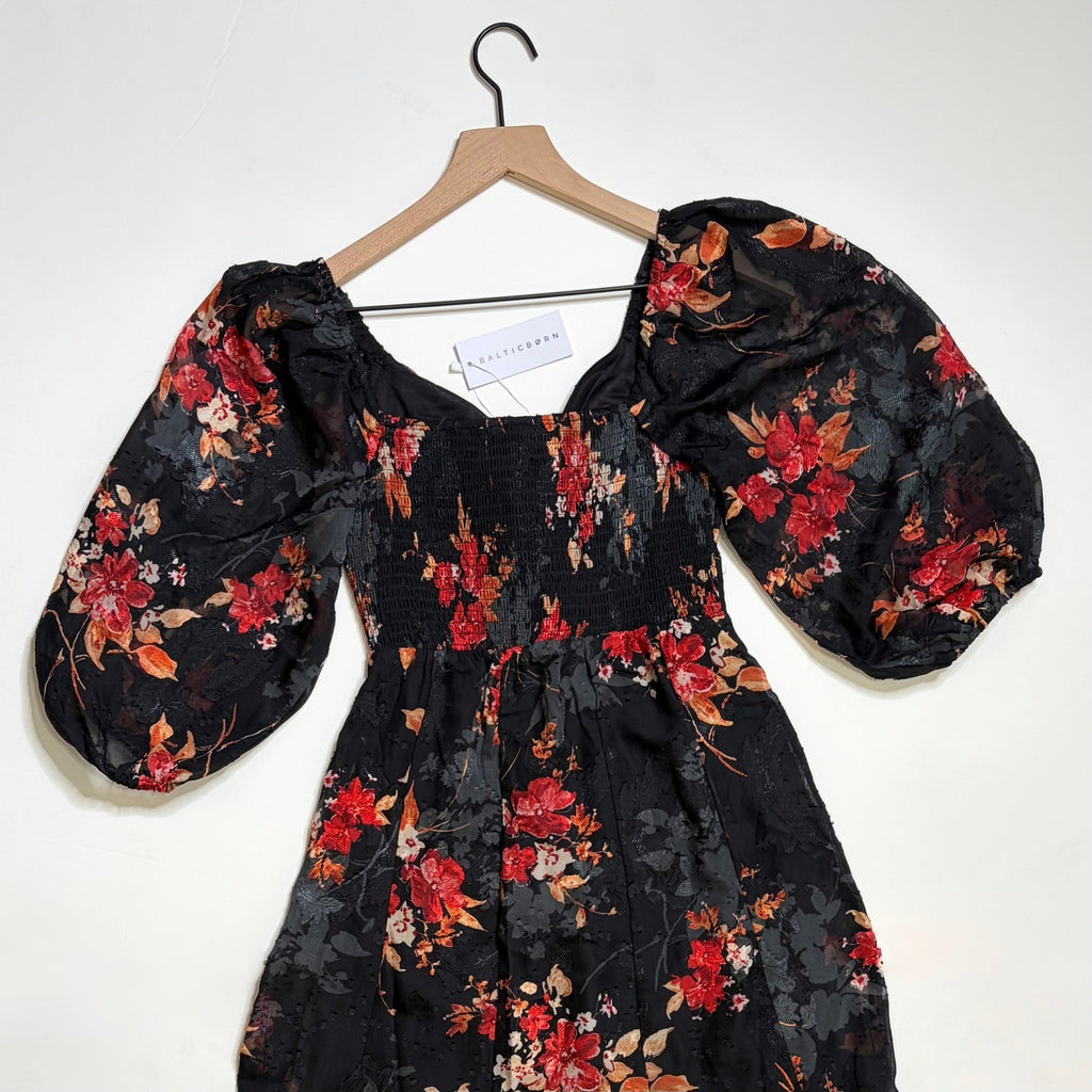 NWT!! BALTIC BORN Estefania Maxi Dress Black Floral Romantic Ruffle X-Small