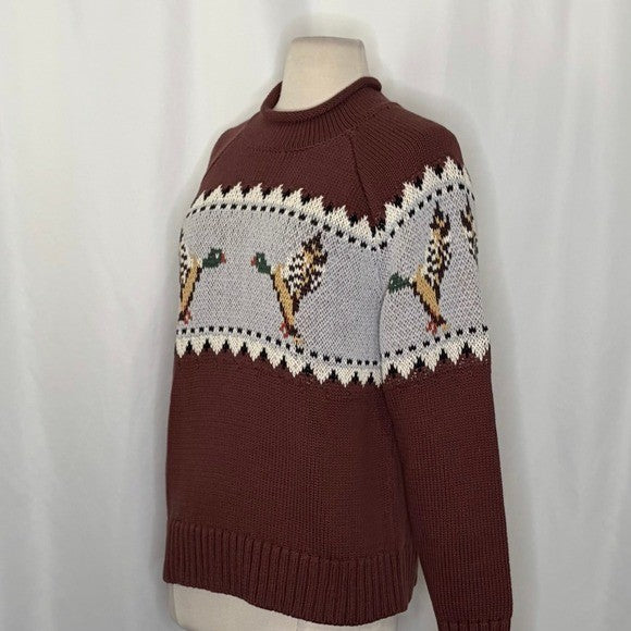 NWT!! L.L. BEAN Signature Currant Mallard Fair Isle Duck Cotton Sweater X-Small