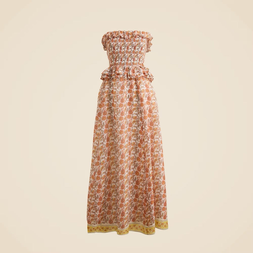 NWT!! J. CREW Ravenna Dress Sunset Rose Blockprint Floral Ramie Strapless Small