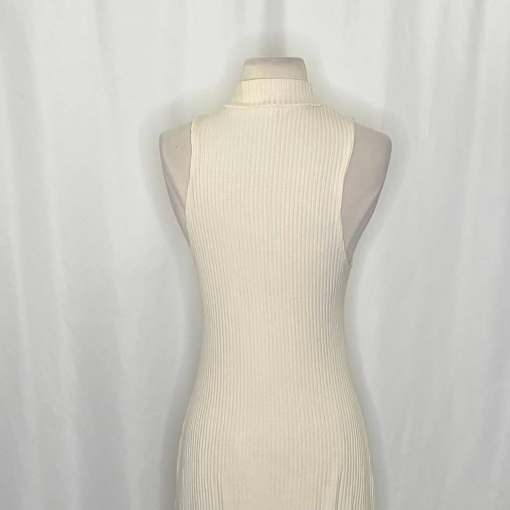 Anthropologie BEYOND YOGA Well Traveled Midi Dress Solid Ivory Ribbed Medium