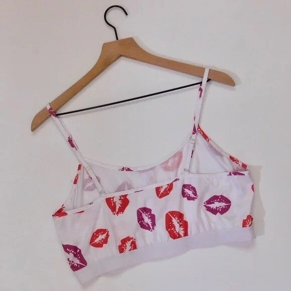 NEW!! HOT LIPS Lipstick Kiss Cropped Loungewear Two Piece Set Top Shorts Large